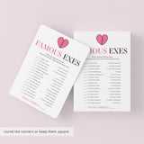 Famous Exes Match Game with Answer Key Printable