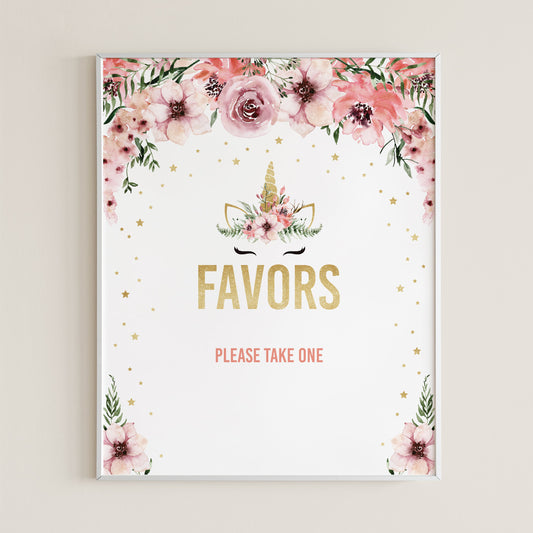 Favors table sign for unicorn themed party by LittleSizzle