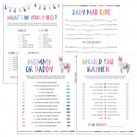 Fiesta Baby Shower Games Pack Printable by LittleSizzle