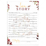 Bridal shower fill in the blanks game template autumn theme by LittleSizzle