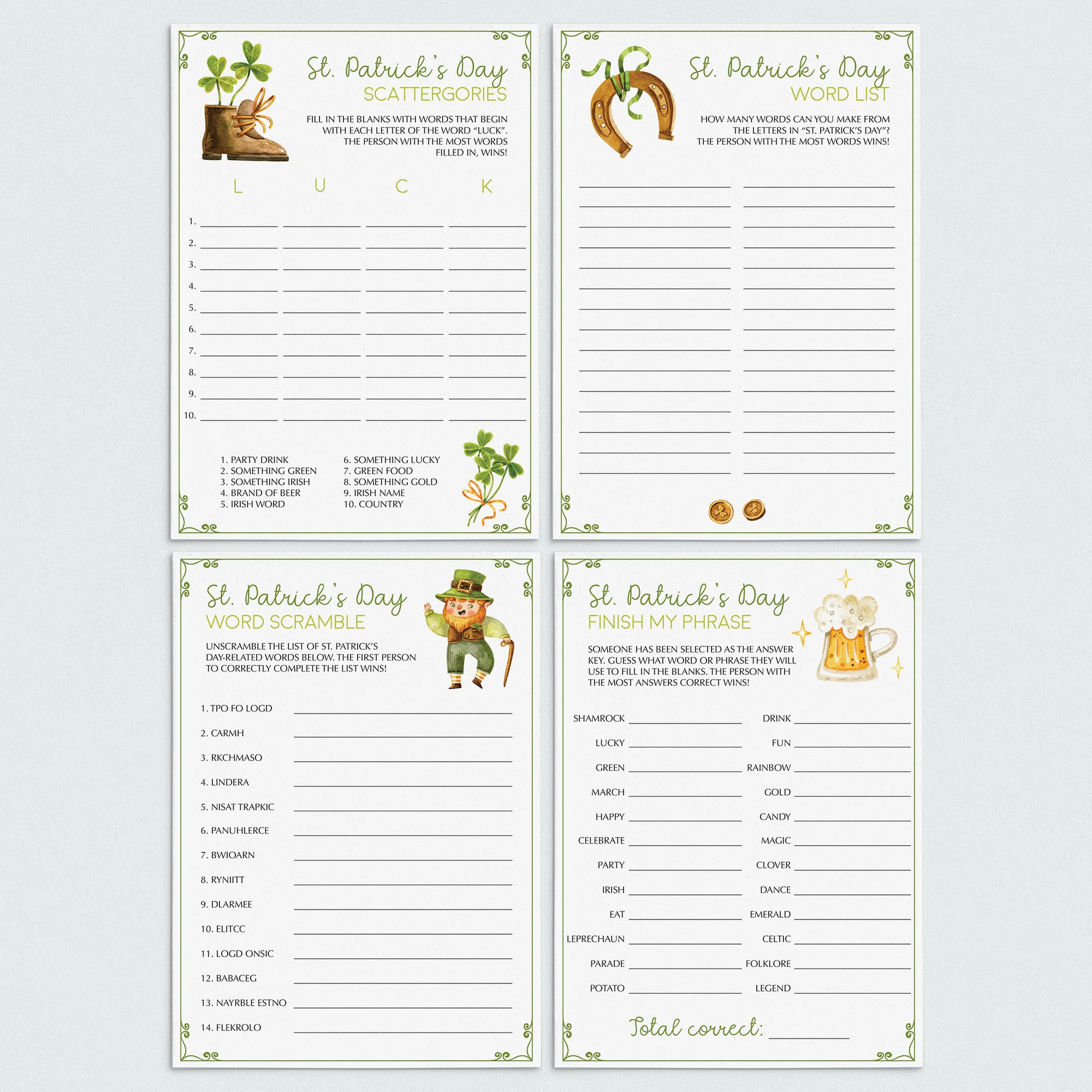 (Virtual) St Patrick's Day Games Pack For Kids & Adults by LittleSizzle