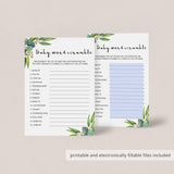 Greenery Baby Shower Scrambled Word Game Virtual & Printable