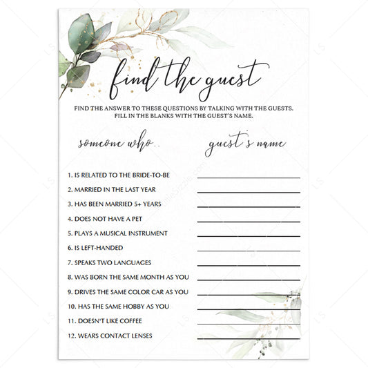 Green and Gold Party Game Find The Guest Template by LittleSizzle