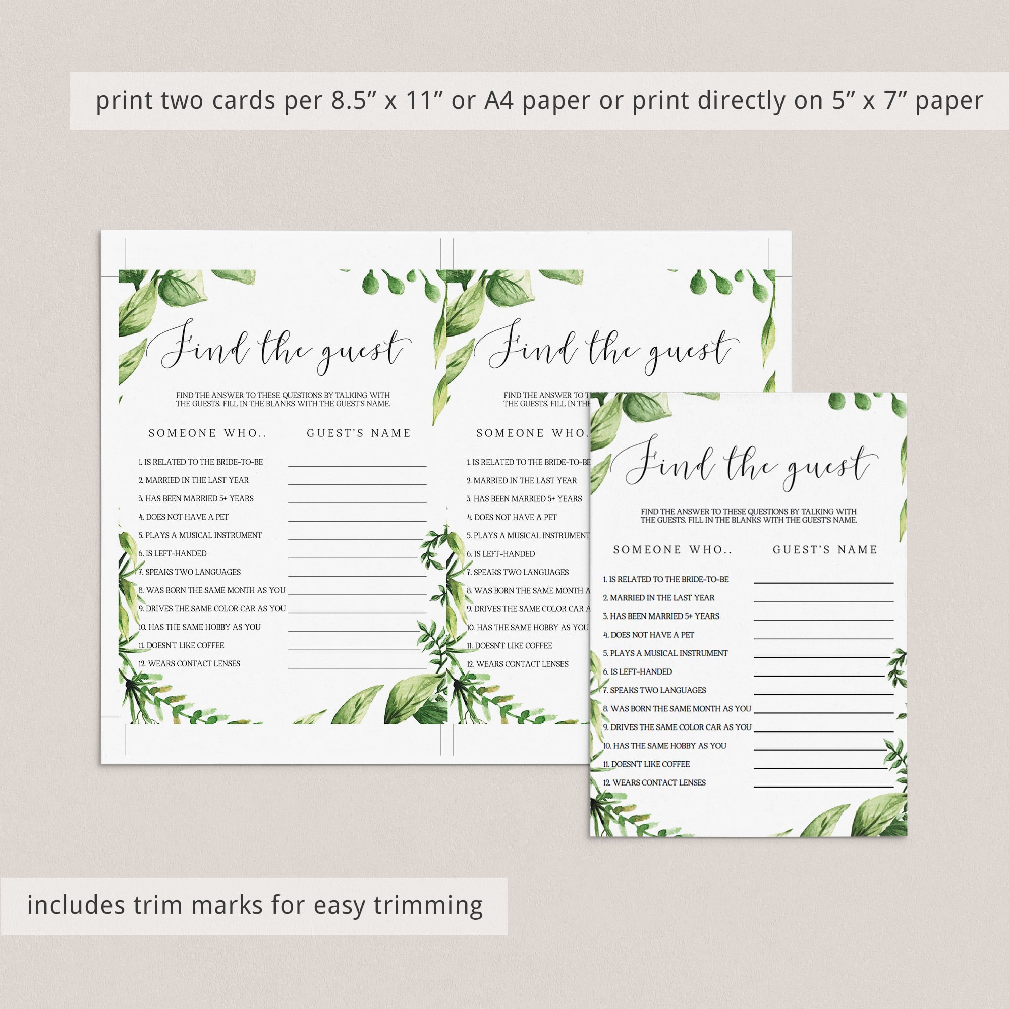 find the guest party game printable