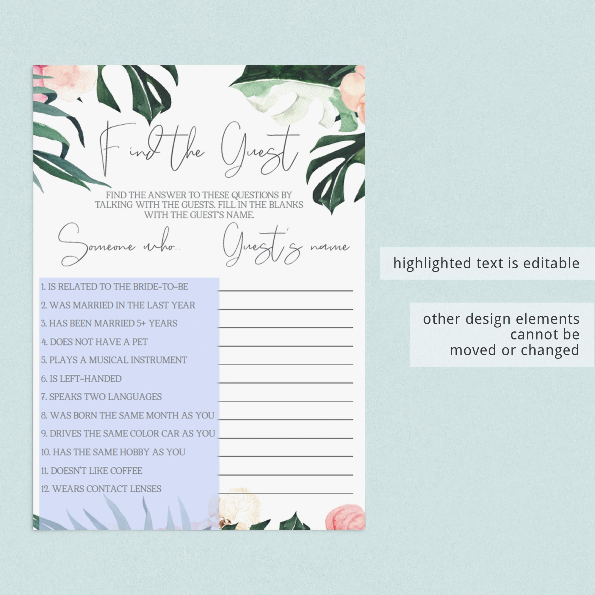 Editable find the guest game for summer party by LittleSizzle