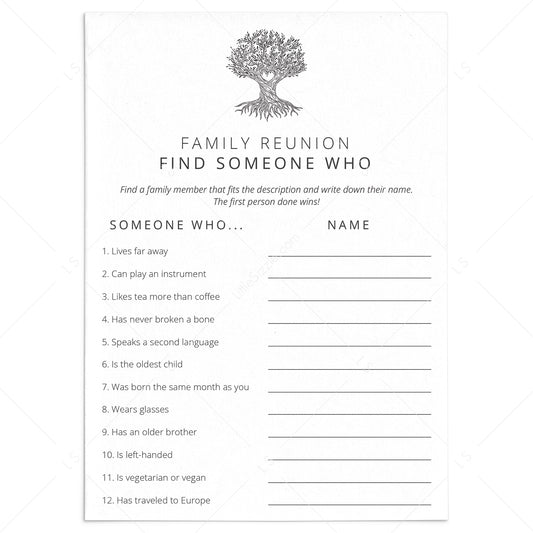 Printable Family Reunion Icebreaker Game Find Someone Who by LittleSizzle
