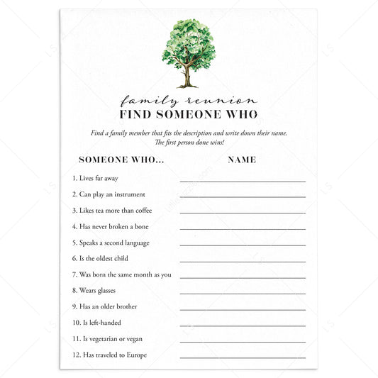 Find Someone Family Reunion Game Printable by LittleSizzle