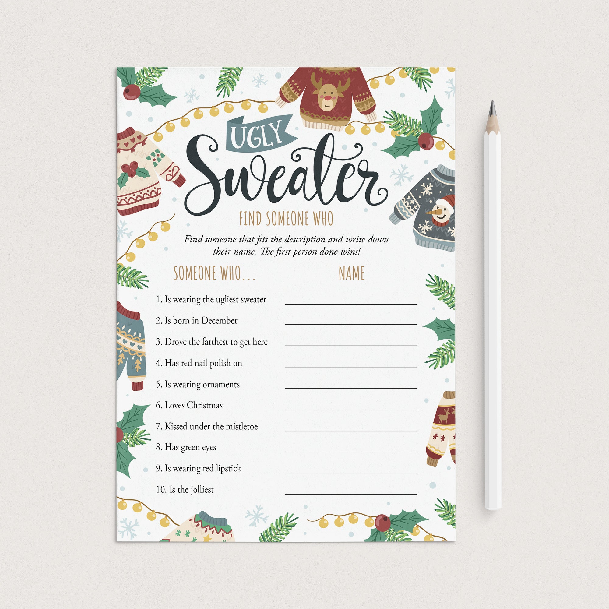 Ugly Sweater Party Mingling Icebreaker Game Printable by LittleSizzle