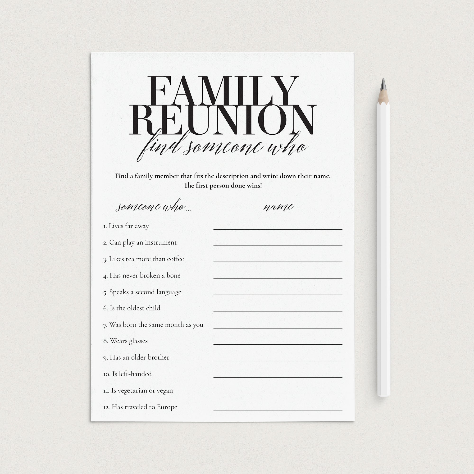 Family Gathering Activity Find Someone Who Game by LittleSizzle