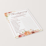 Thanksgiving Find The Guest Game Card Printable