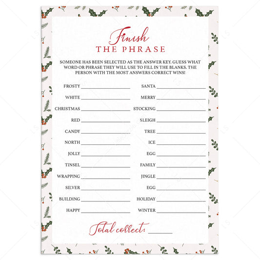Finish The Phrase Christmas Group Game Download by LittleSizzle