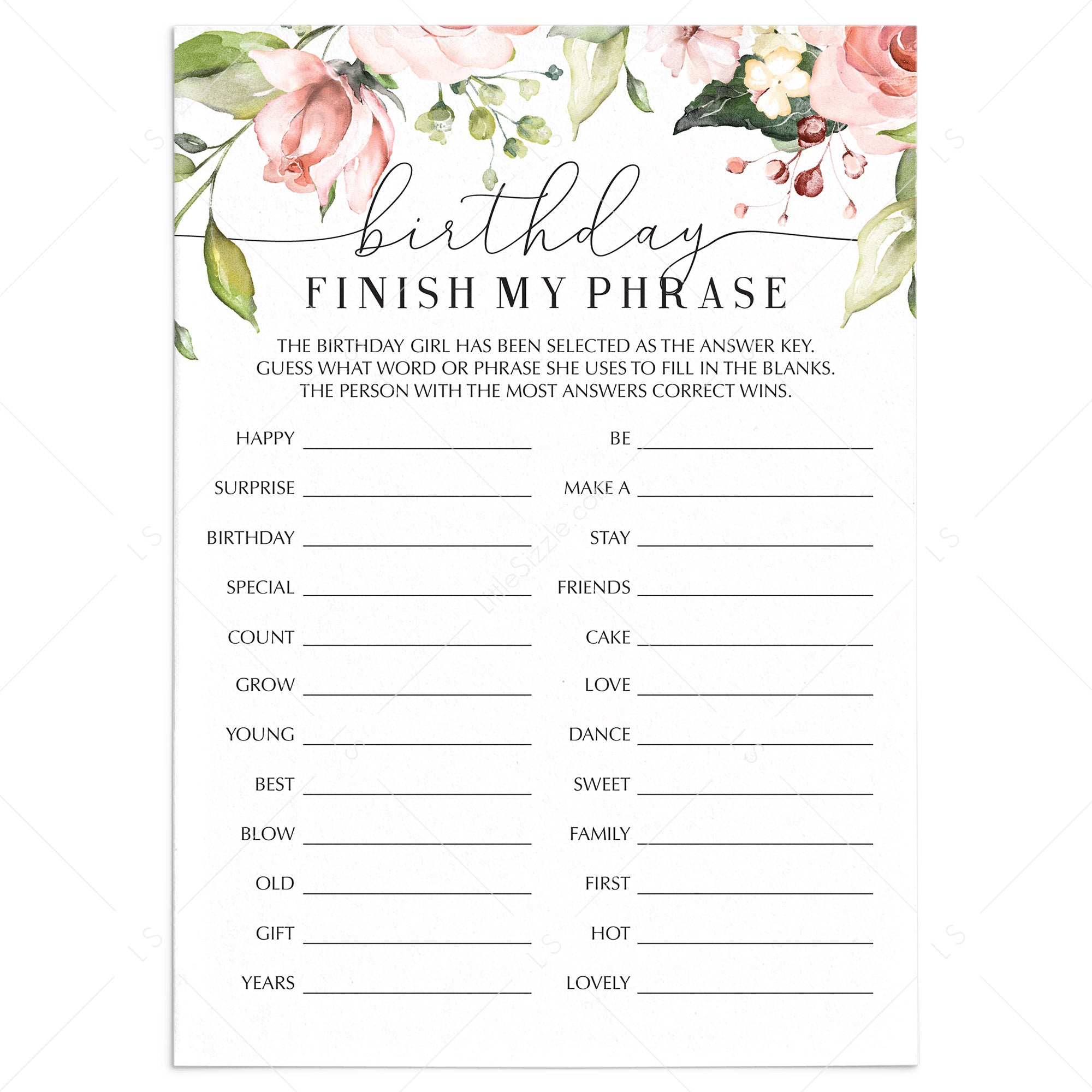 Finish My Phrase Birthday Game For Her by LittleSizzle