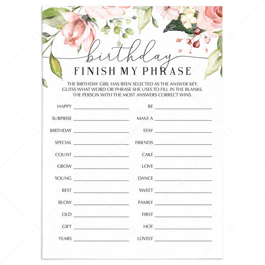 Finish My Phrase Birthday Game For Her by LittleSizzle