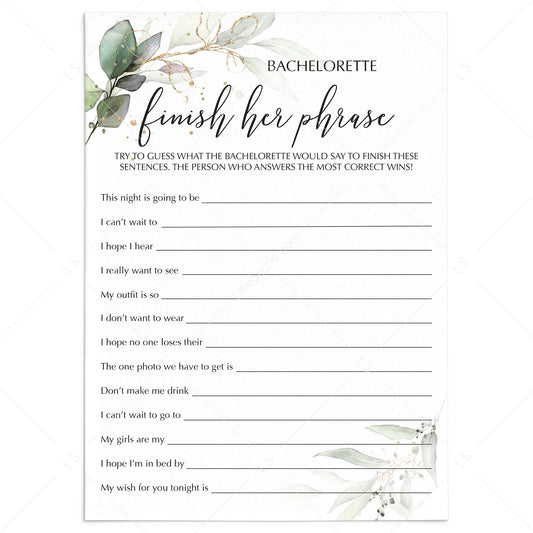 Hen Party Icebreaker Finish The Bachelorette's Phrase Printable by LittleSizzle