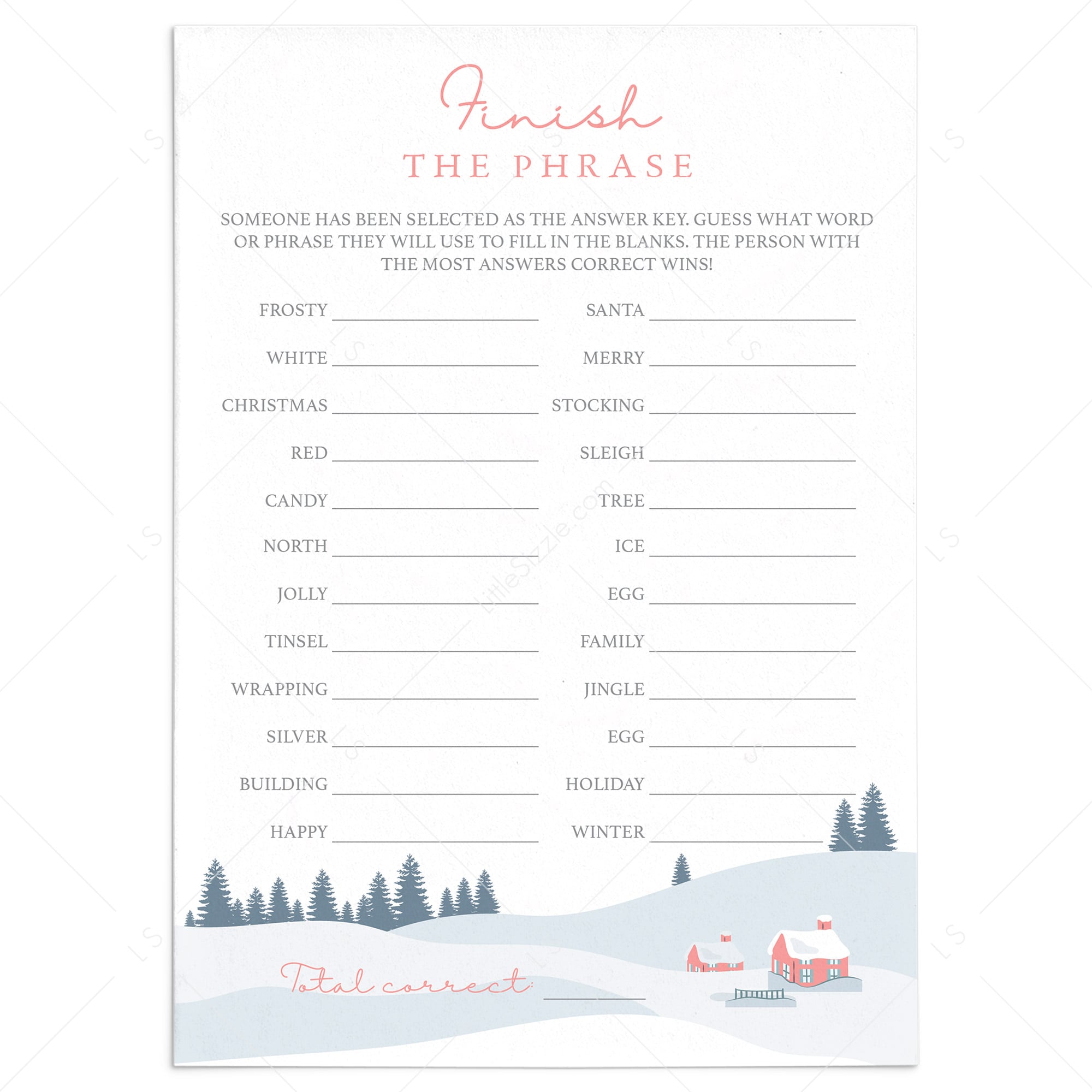 Winter Wonderland Party Game Finish The Phrase by LittleSizzle