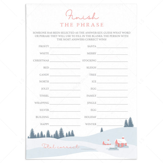 Winter Wonderland Party Game Finish The Phrase by LittleSizzle