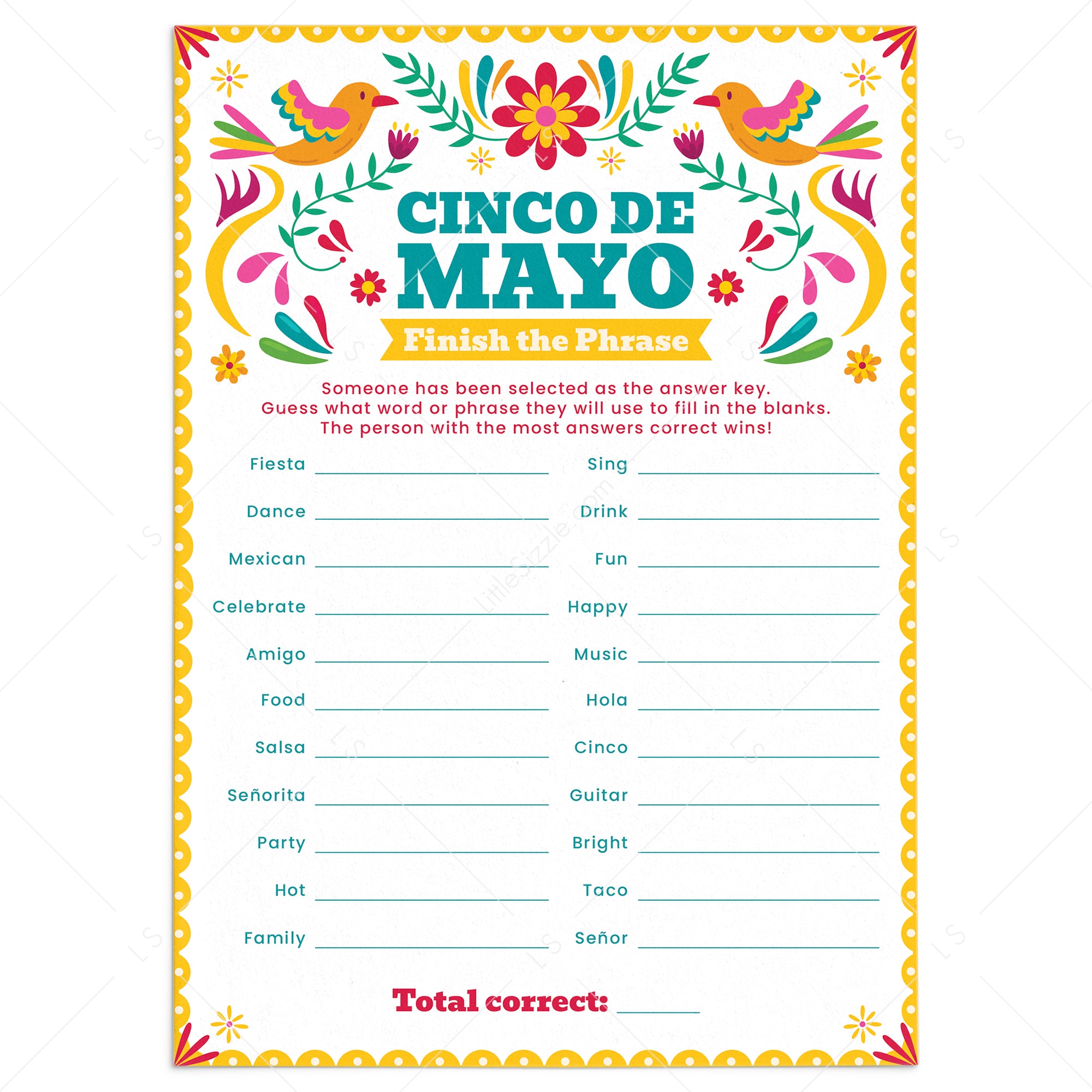 Cinco de Mayo Game for Groups Finish The Phrase Printable by LittleSizzle