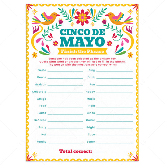 Cinco de Mayo Game for Groups Finish The Phrase Printable by LittleSizzle