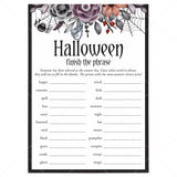Floral Halloween Ladies Night Game Finish The Phrase by LittleSizzle