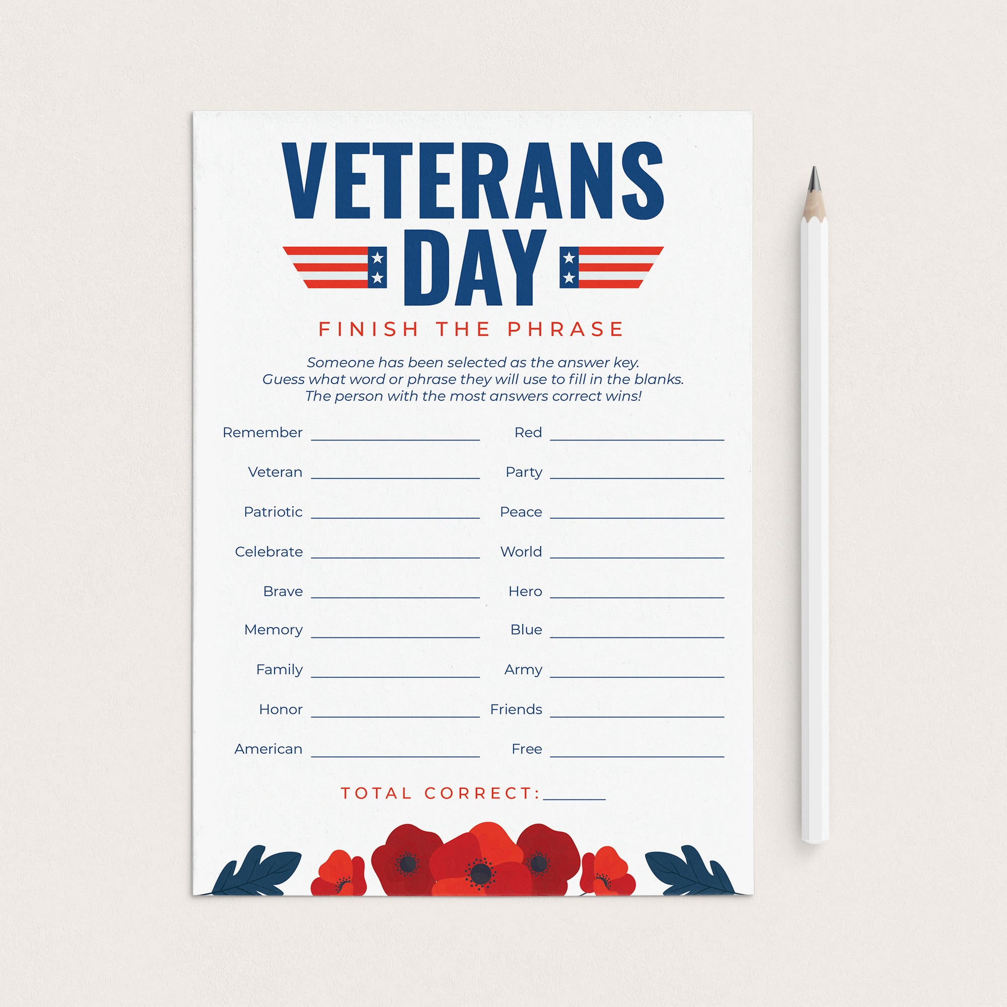 Veterans Day Group Activity Printable Finish The Phrase by LittleSizzle