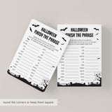 Black and White Halloween Party Game for Groups Printable Finish The Phrase