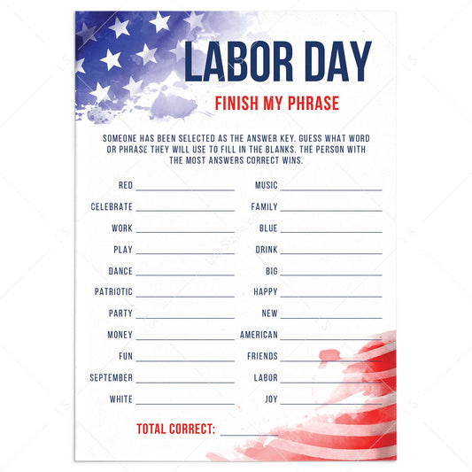 Patriotic Party Game for Family Labor Day Finish My Phrase by LittleSizzle