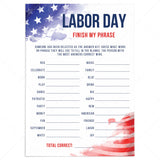 Patriotic Party Game for Family Labor Day Finish My Phrase by LittleSizzle
