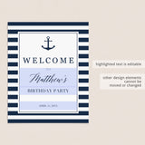 Personalized Welcome Sign for Nautical Party