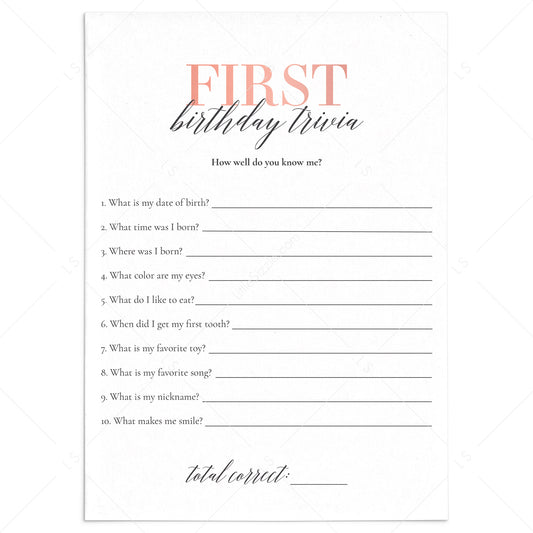 First Birthday Trivia How Well Do You Know The Birthday Girl Printable by LittleSizzle