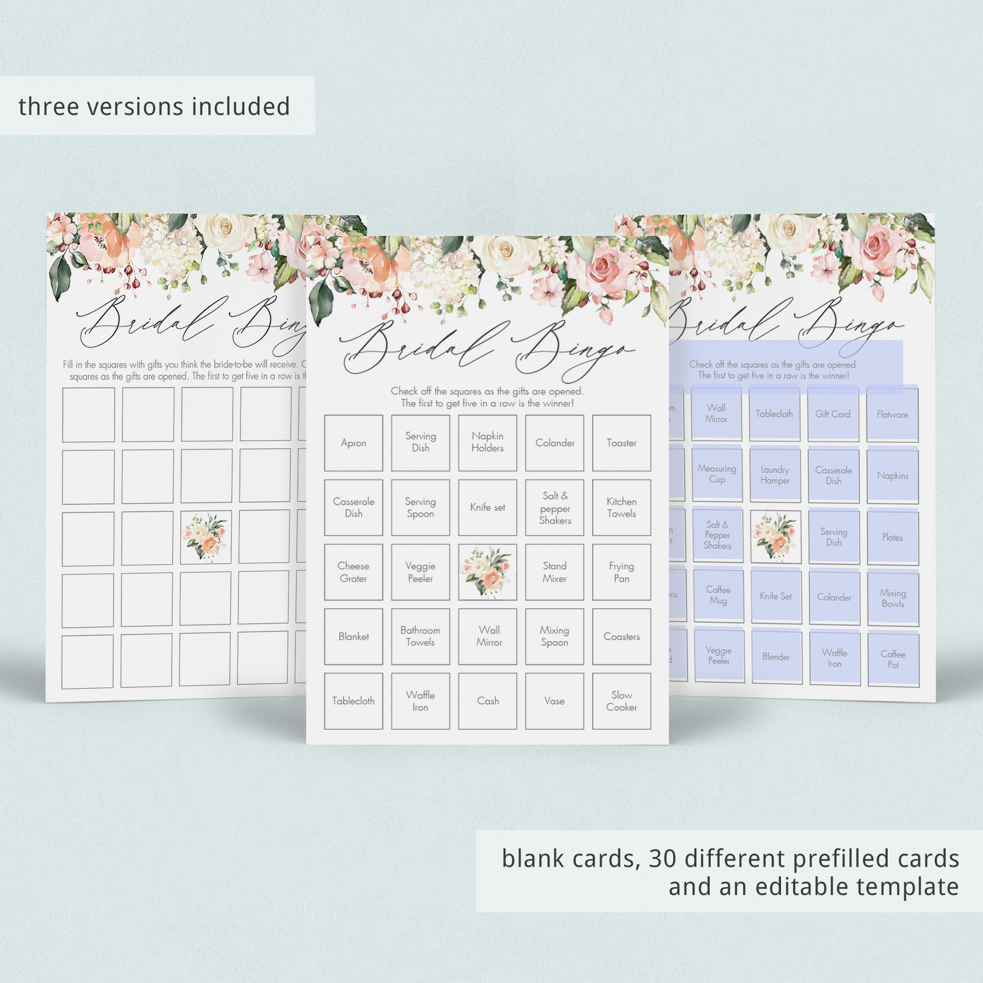 spring bridal shower gift bingo game instant download