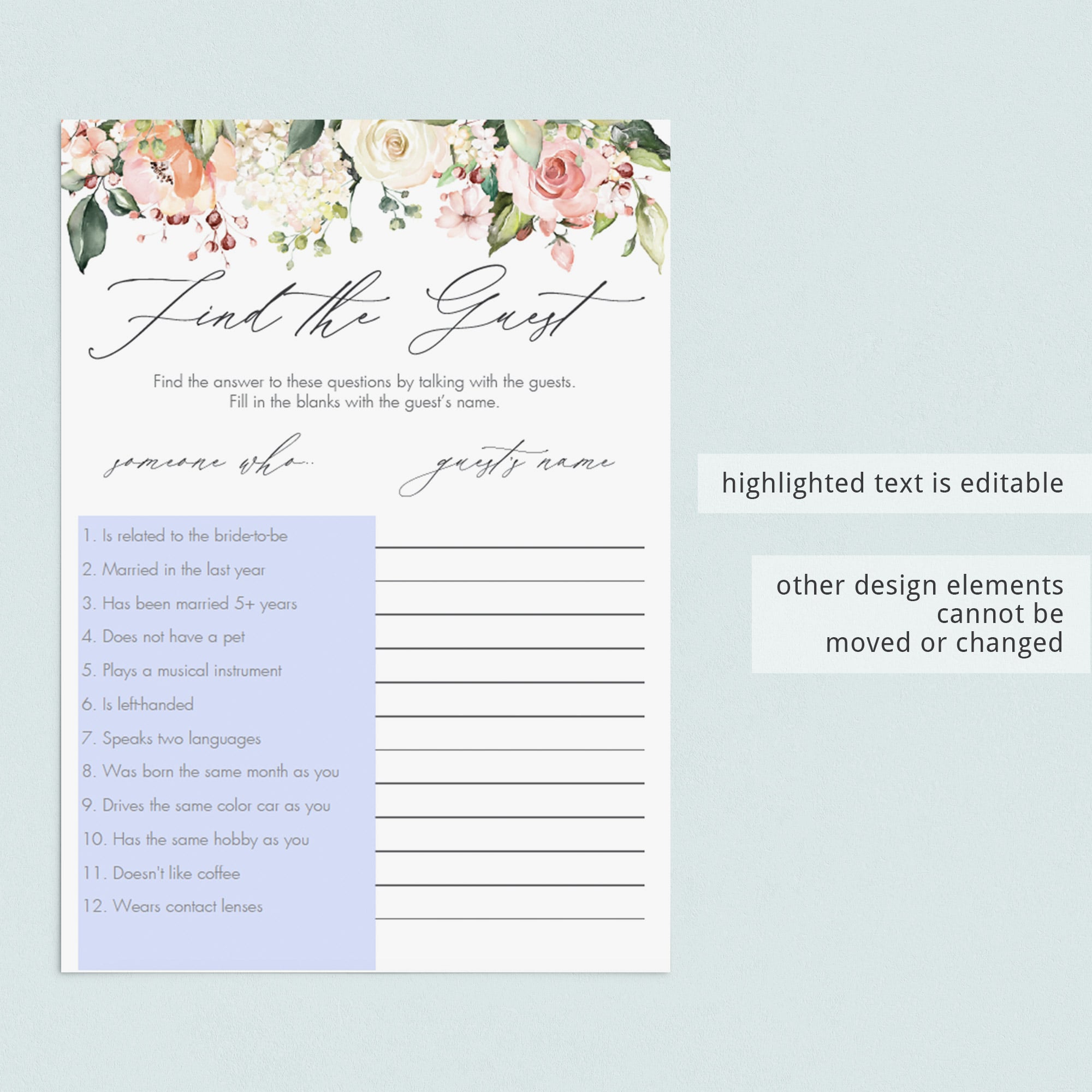 find the guest bridal shower game printables