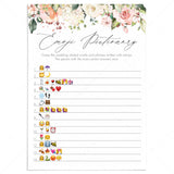 floral bridal shower emoji pictionary game printable by LittleSizzle