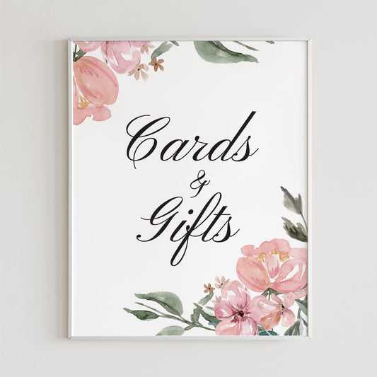 Pink floral shower cards and gifts sign printable by LittleSizzle