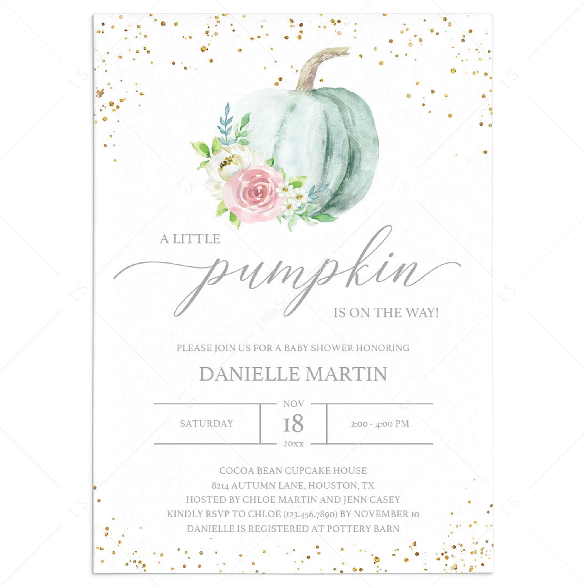 Watercolor Pumpkin Baby Shower Invitation Gender Neutral by LittleSizzle