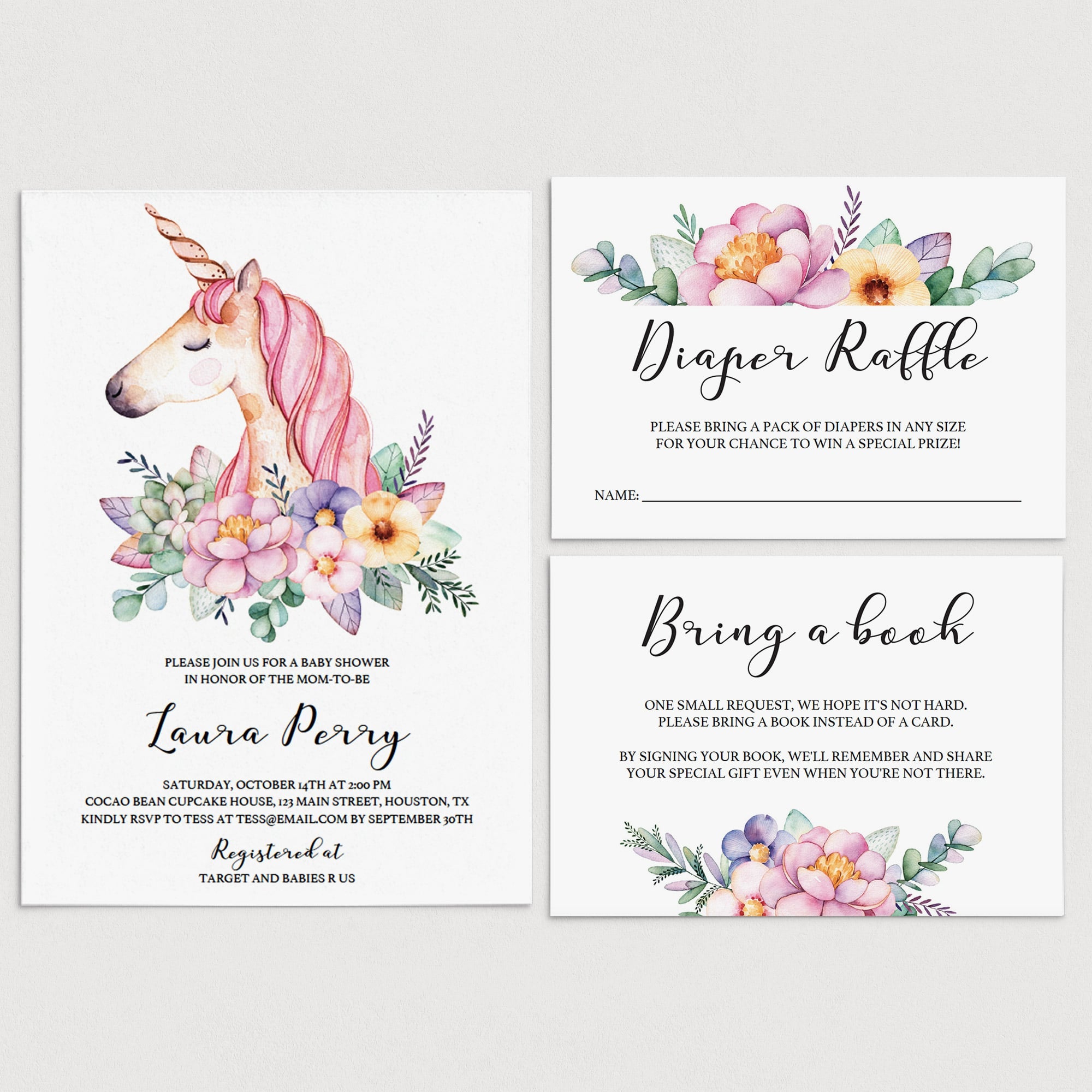 Unicorn themed baby shower invitation templates by LittleSizzle