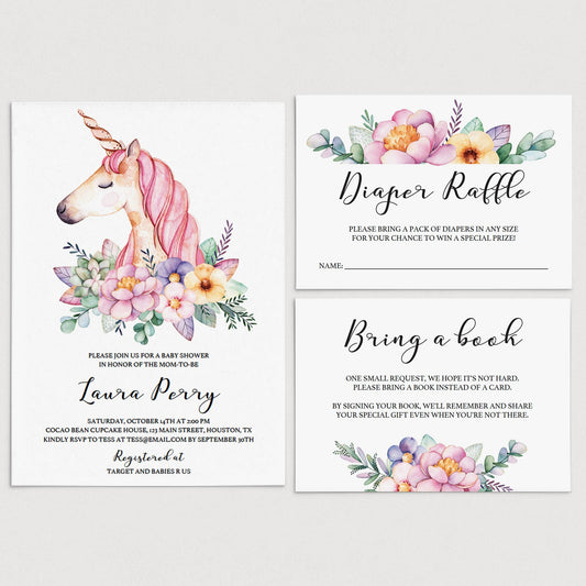 Unicorn themed baby shower invitation templates by LittleSizzle
