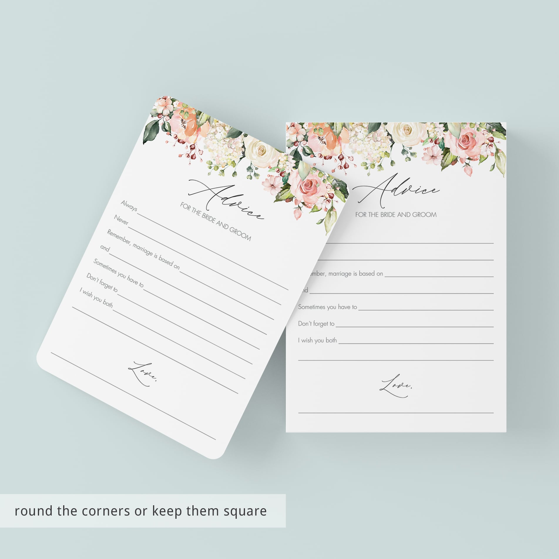 watercolour flowers bachelorette party advice cards digital template