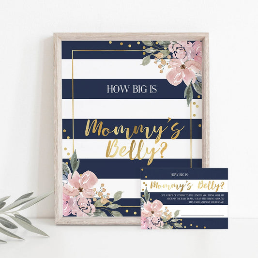 Pink floral and stripes baby shower guessing game sign and cards by LittleSizzle