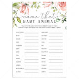Guess the baby animal baby shower game floral theme by LittleSizzle