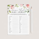 Baby animal floral baby shower game instant download by LittleSizzle