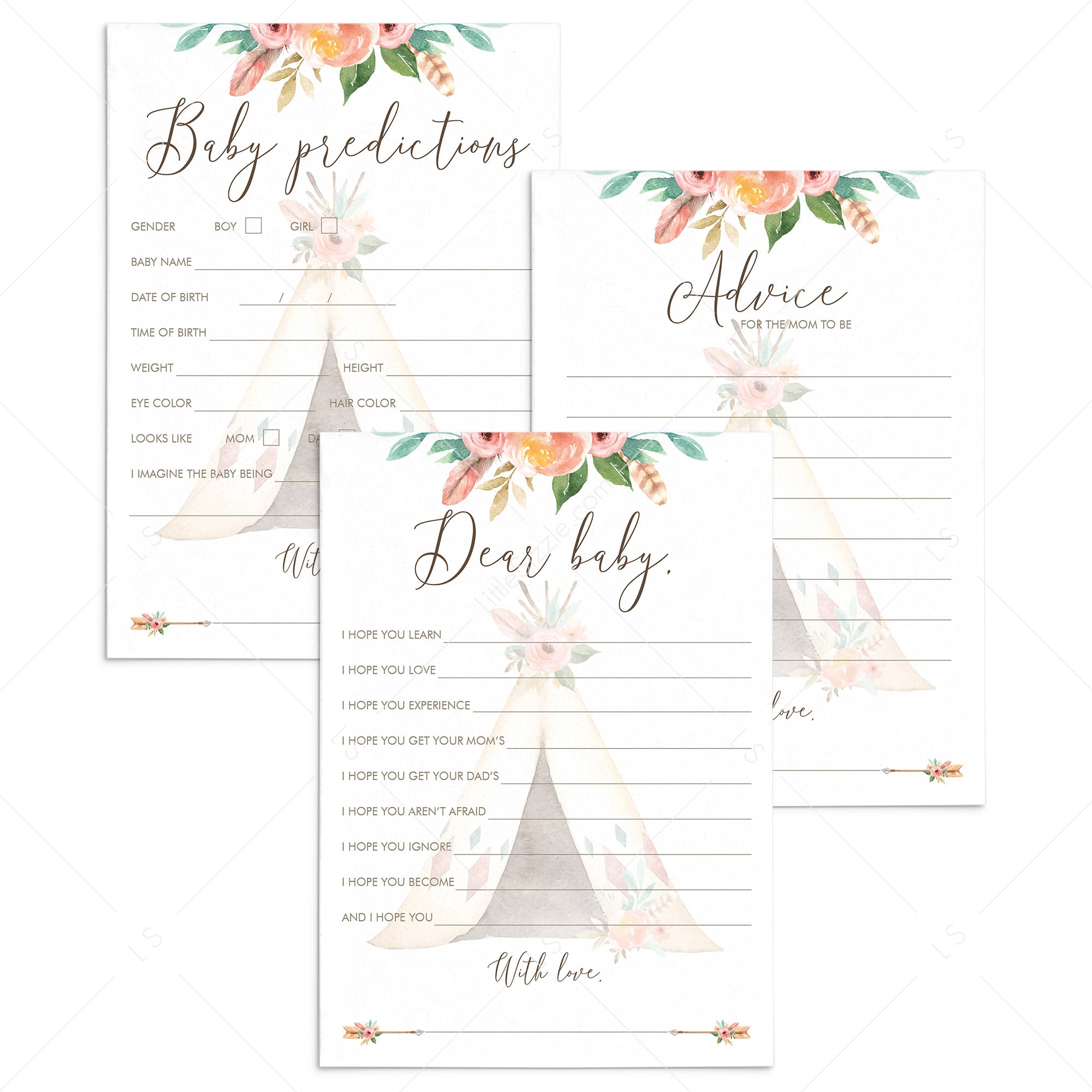 Teepee Baby Shower Games and Keepsakes Bundle by LittleSizzle