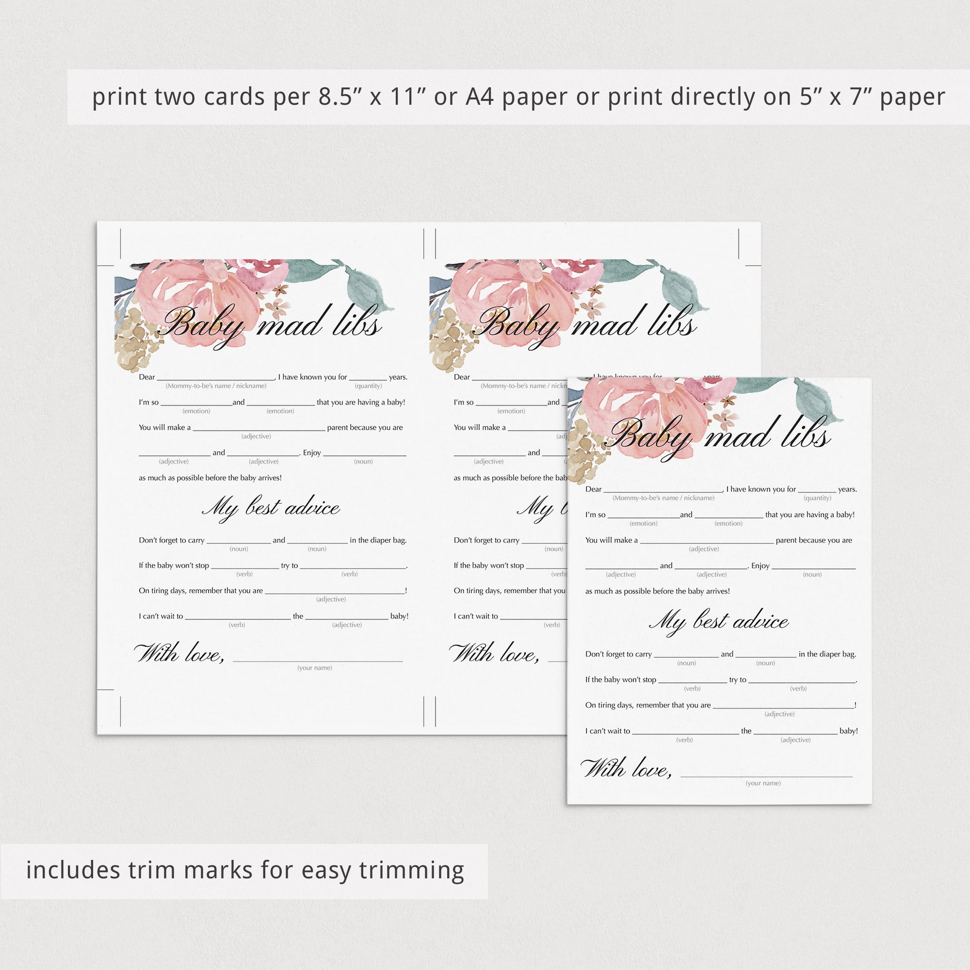 Baby shower mad libs instant download by LittleSizzle