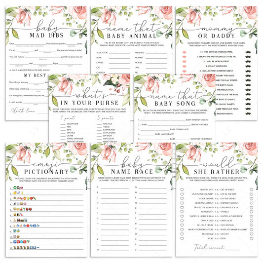 Blush floral baby party games package printable by LittleSizzle
