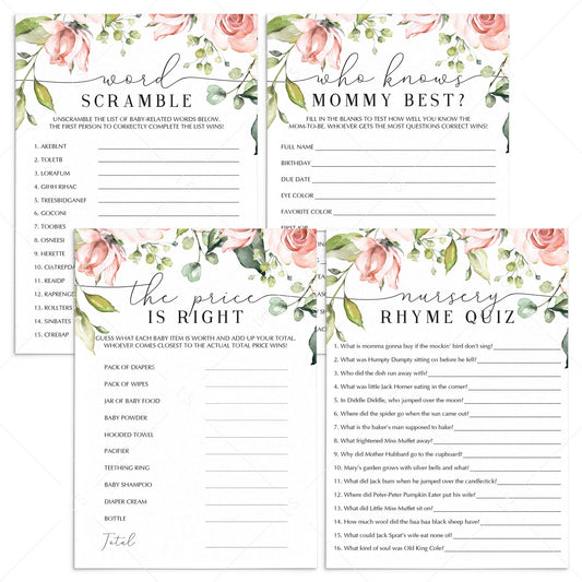 Blush baby shower games pack printable by LittleSizzle