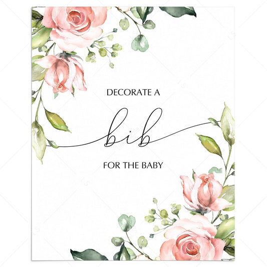 Floral baby shower mingling game decorate a bib station by LittleSizzle