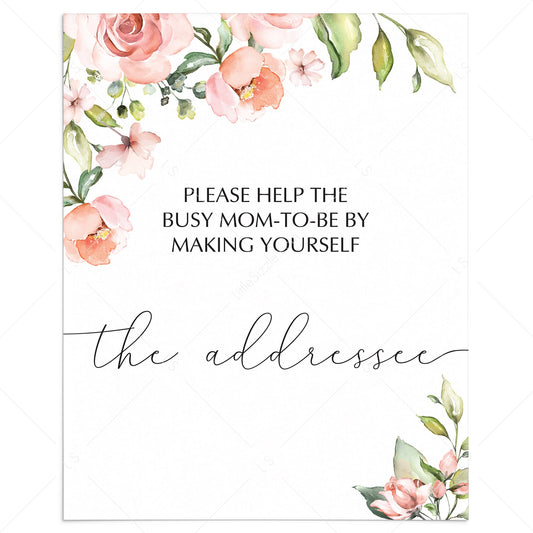Floral address card sign printable by LittleSizzle