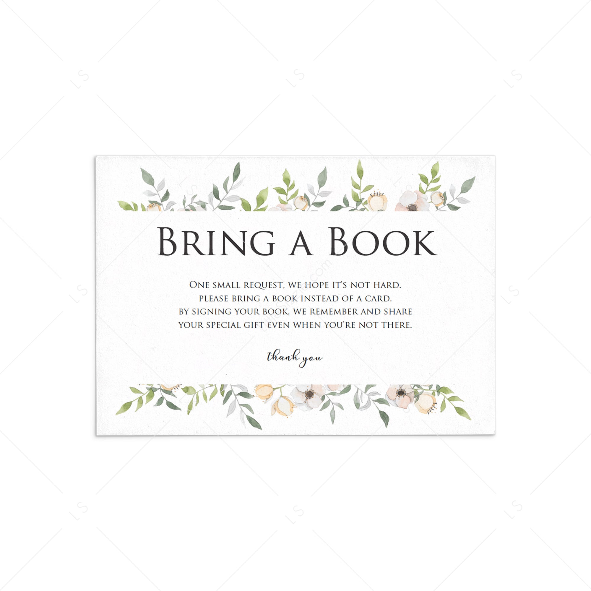 Bring a book card for floral baby shower party by LittleSizzle
