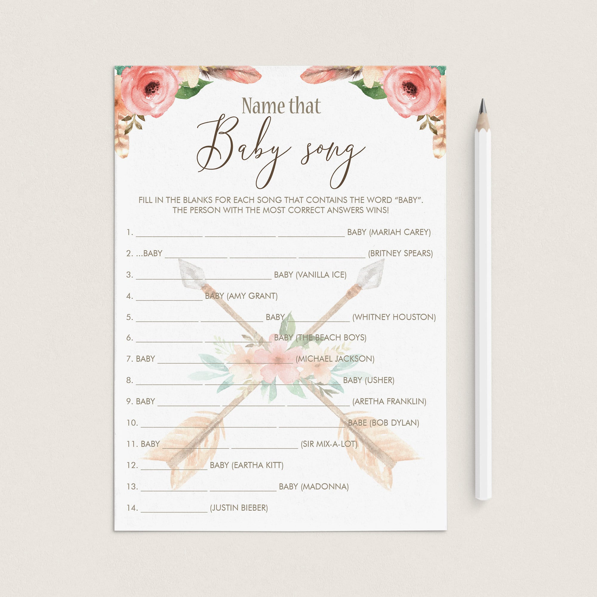 Boho Chic Baby Shower Game Name The Baby Song by LittleSizzle
