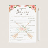 Boho Chic Baby Shower Game Name The Baby Song by LittleSizzle