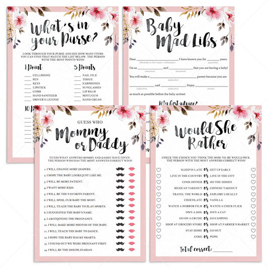 Florals baby shower games printable package by LittleSizzle